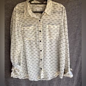 VINTAGE Liz Claiborne SHEER White Shirt with Black Bow Pattern